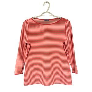 J.McLaughlin Women's Coral  Striped Boat Neck Long Sleeve Top Size Med Nautical